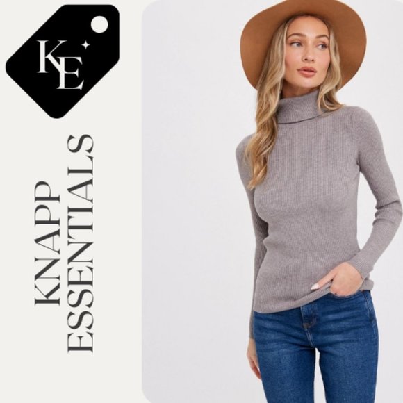 Essential Rib Turtleneck Pullover - Gray - Picture 1 of 3
